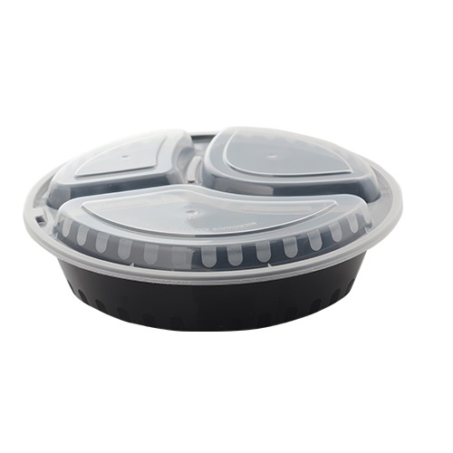 33oz 3 Compartment Round Meal Prep Containers with Lids Black