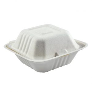 6″ x 6″ x 3.19″ Hinged Bagasse Take Out Containers