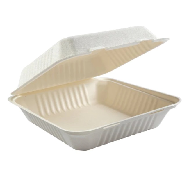 9″ x 9″ x 3.19″ Hinged Bagasse Take Out Containers