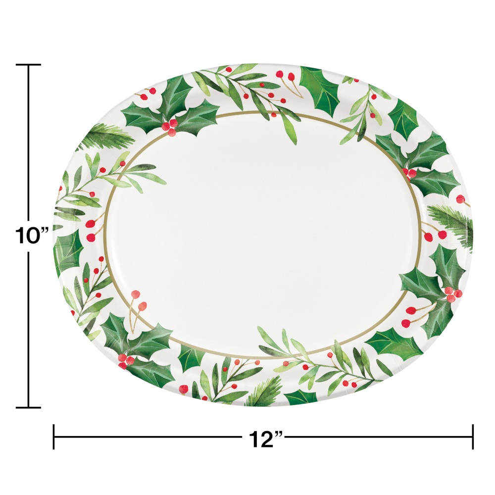 Traditional Holly 10″x12″ Oval Paper Plates 8/pkg