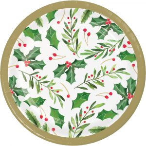Traditional Holly 7″ Paper Plates 8/pkg