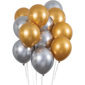 12″ Metallic Gold & Silver Latex Balloons 12/pkg