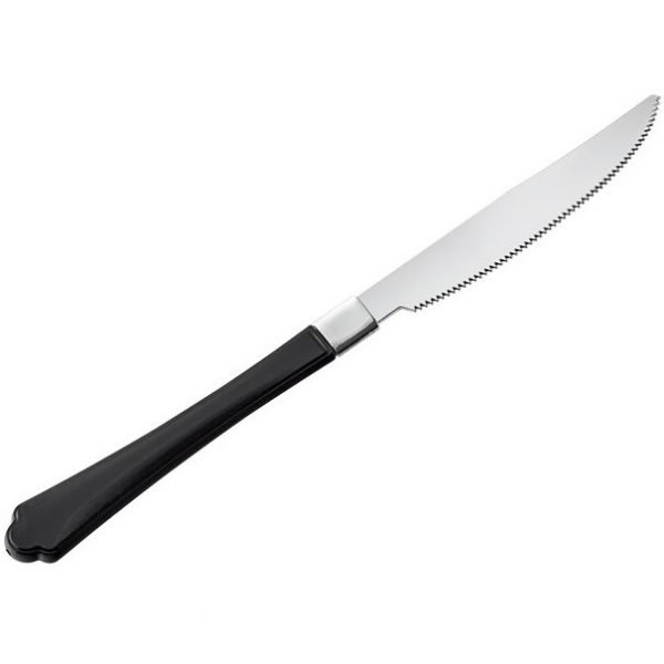 Silver HD Plastic Knives w/ Black Handle 20/pkg