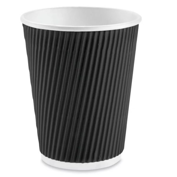 12 oz Black Double Wall Ripple Paper Hot Cups 25ct