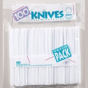 Heavy Duty White Polystyrene Plastic Knives 100ct