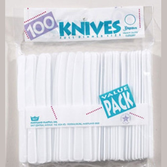 Heavy Duty White Polystyrene Plastic Knives 100ct