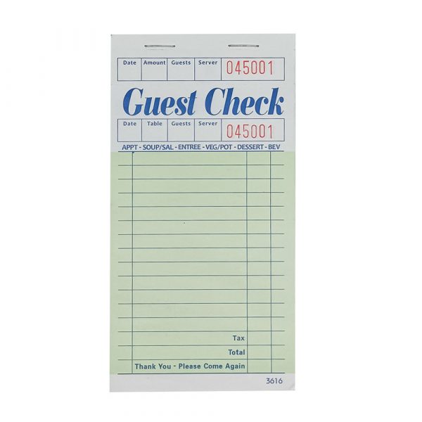 1-Part Guest Checks – White w/ Green Tint